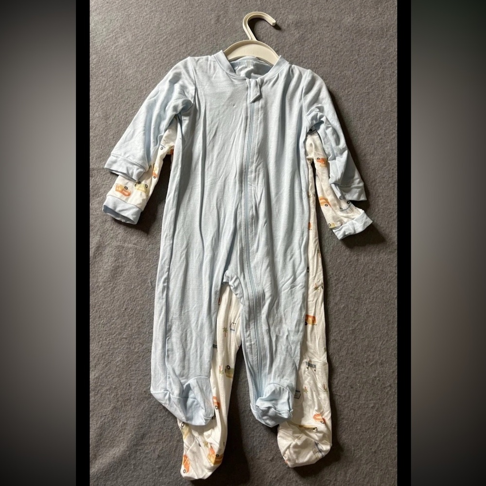 NEW Milkberry Bamboo Footie Sleepers Baby Boy 3-6 Months Set Blue White Cars - Picture 2 of 4